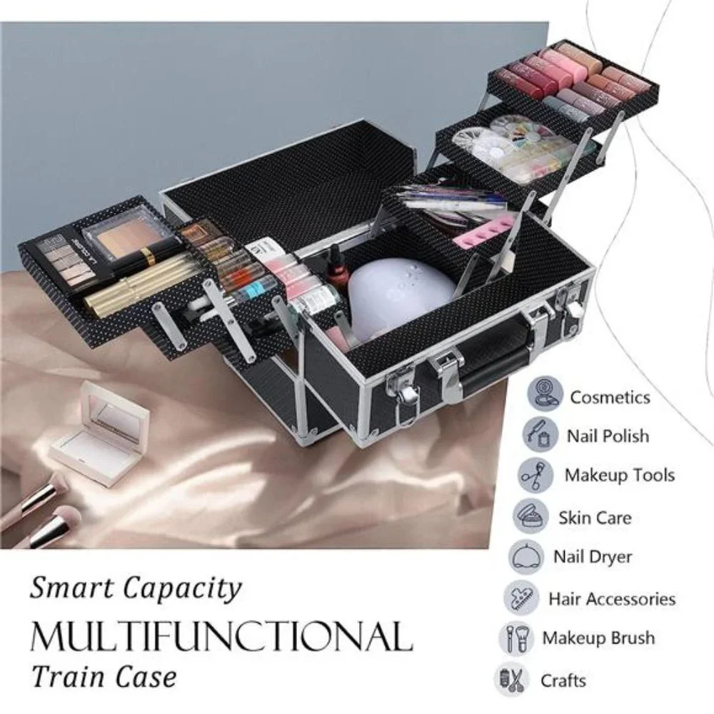 Black Professional Makeup Case with Tiered Trays